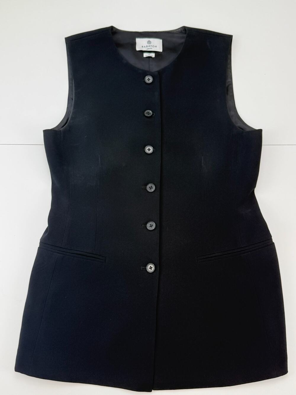 Aritzia Babaton Juris Vest Womens 10 Black Button Front Tailored Crepe